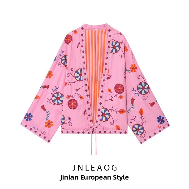JNLEAOG 秋の新作 レディース 刺繍入り キタン ロング丈 デザインセンス ファッション コットン服 ストレート チューブ ロングスリーブ