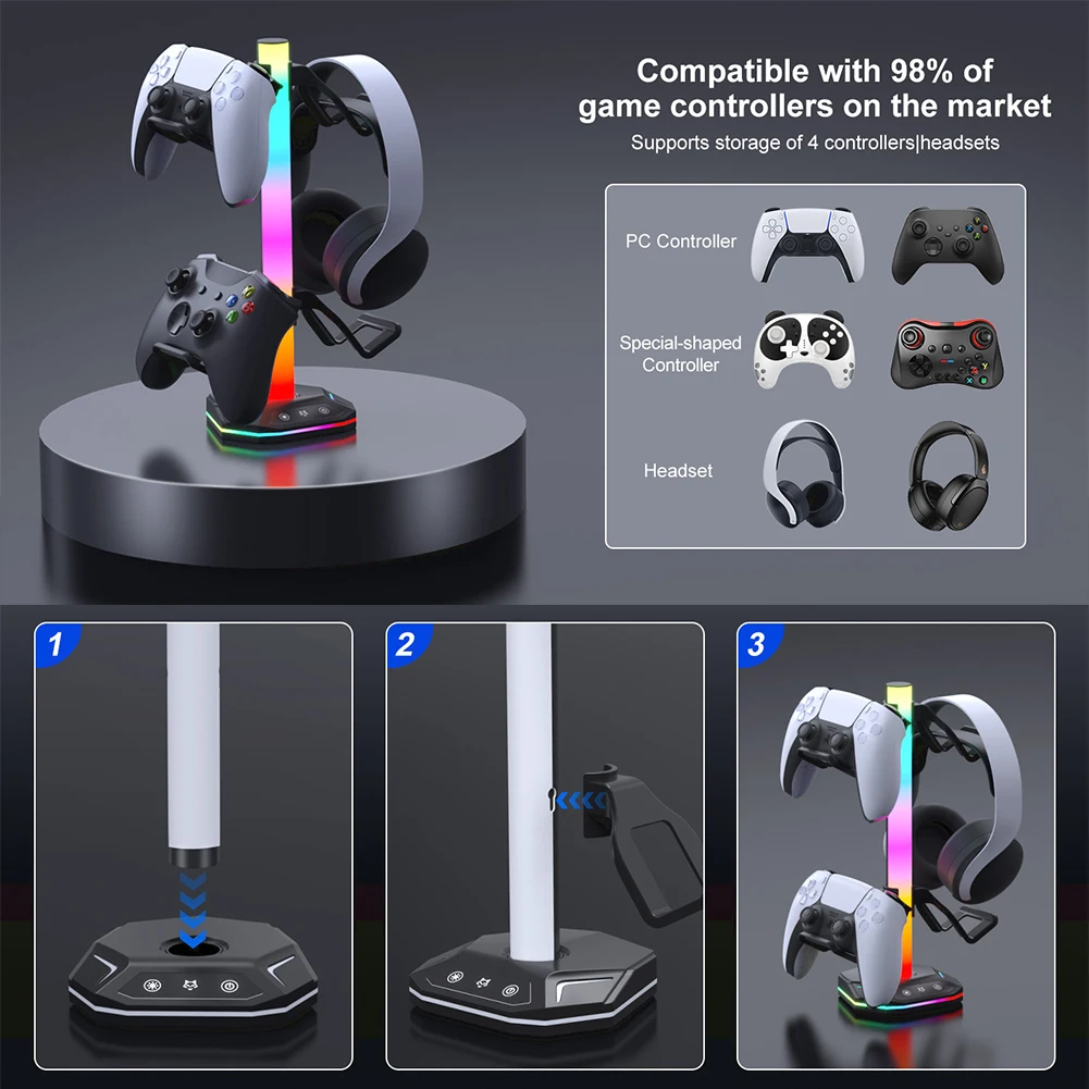 Dudukan Headset Gaming RGB, dengan USB dan Tipe C pengisian daya beberapa mode cahaya dan port Data untuk pengontrol dan Headphone