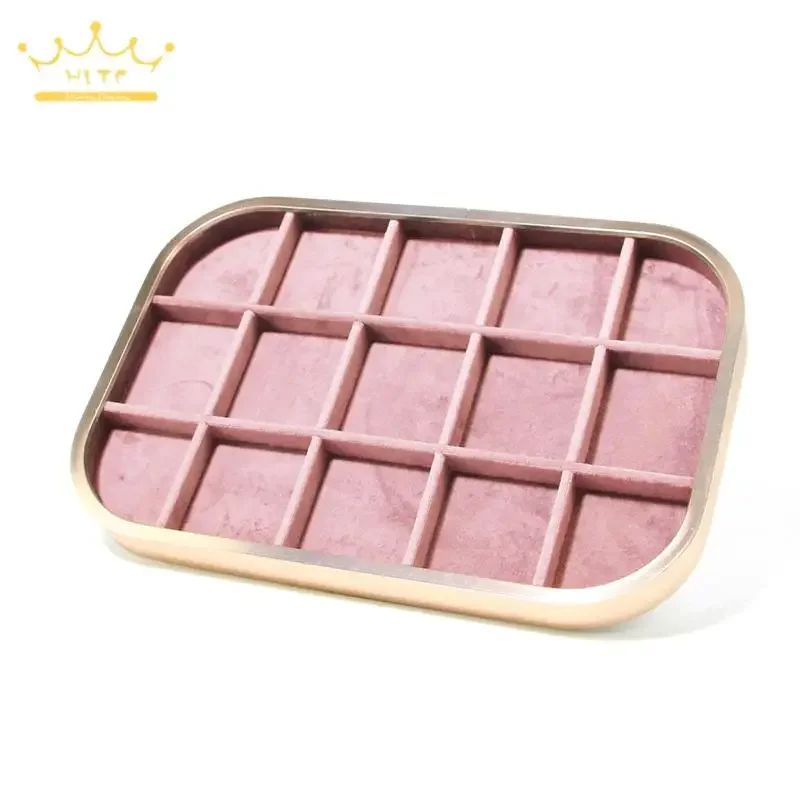 Pink Velvet Jewelry Organizer Tray Exhibition Necklace Pendant Ring Display Tray Bracelet Earring Storage Holder 30*20Cm