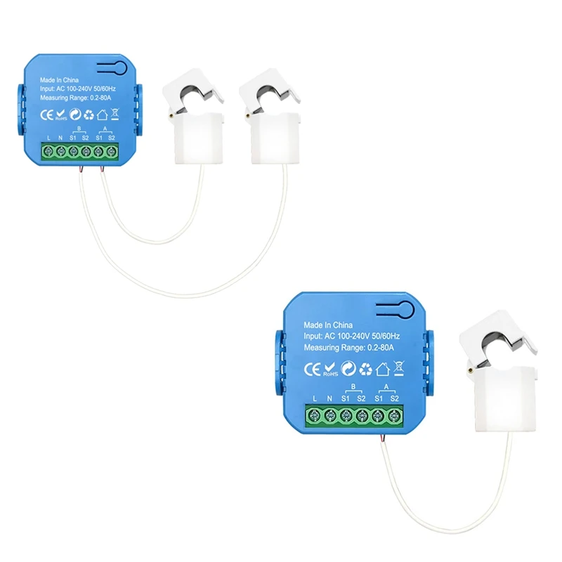 Tuya Smart 2 Way Wifi Energy Meter Bidirection 1/2 Channel With Clamp App Monitor Solar Produced And Consumed Power Easy Install