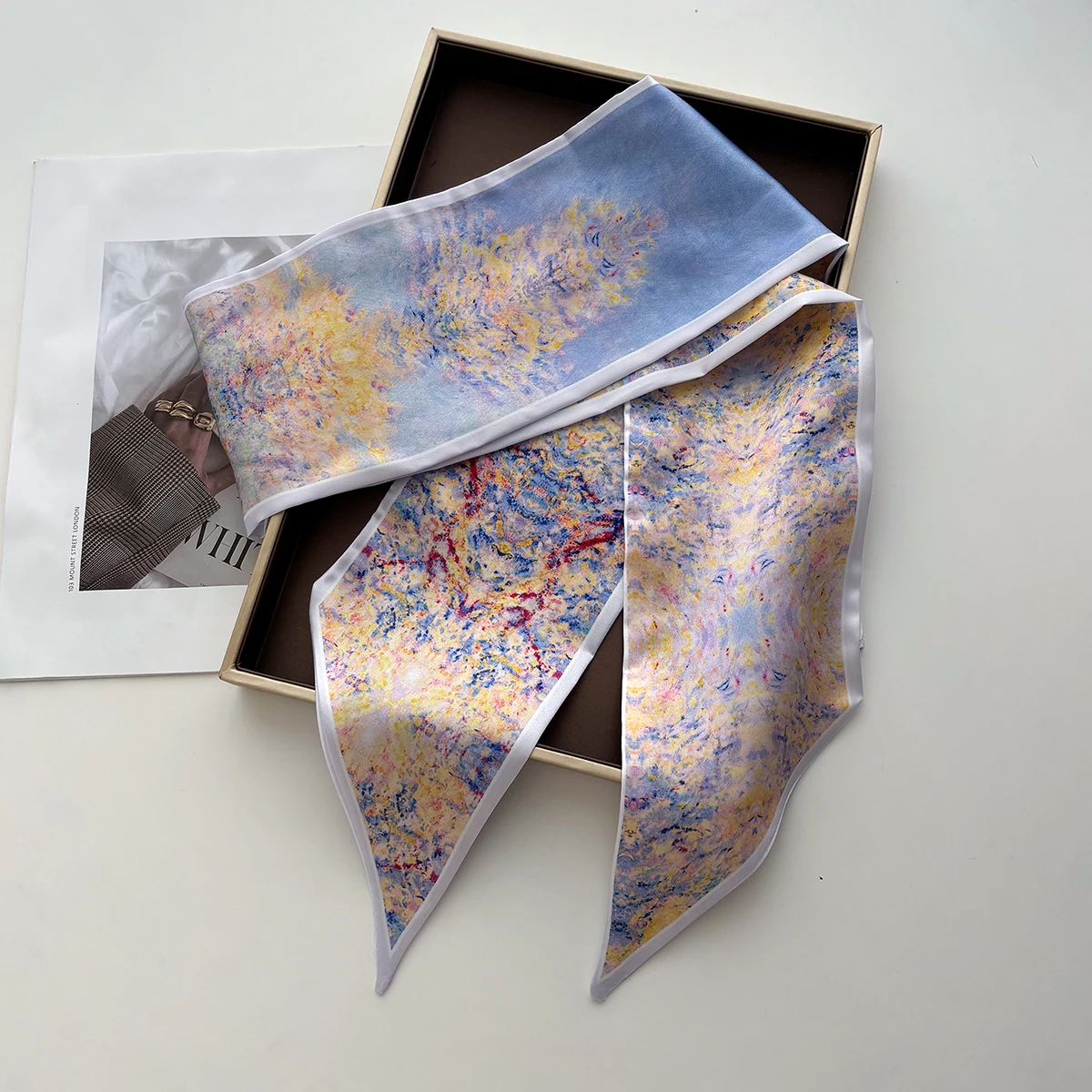 Long Scarf For Women Luxury Bags Ribbon Belt Neckerchief Fashion Scarves Soft Satin Tie Neck Fashion Wrist HairBand