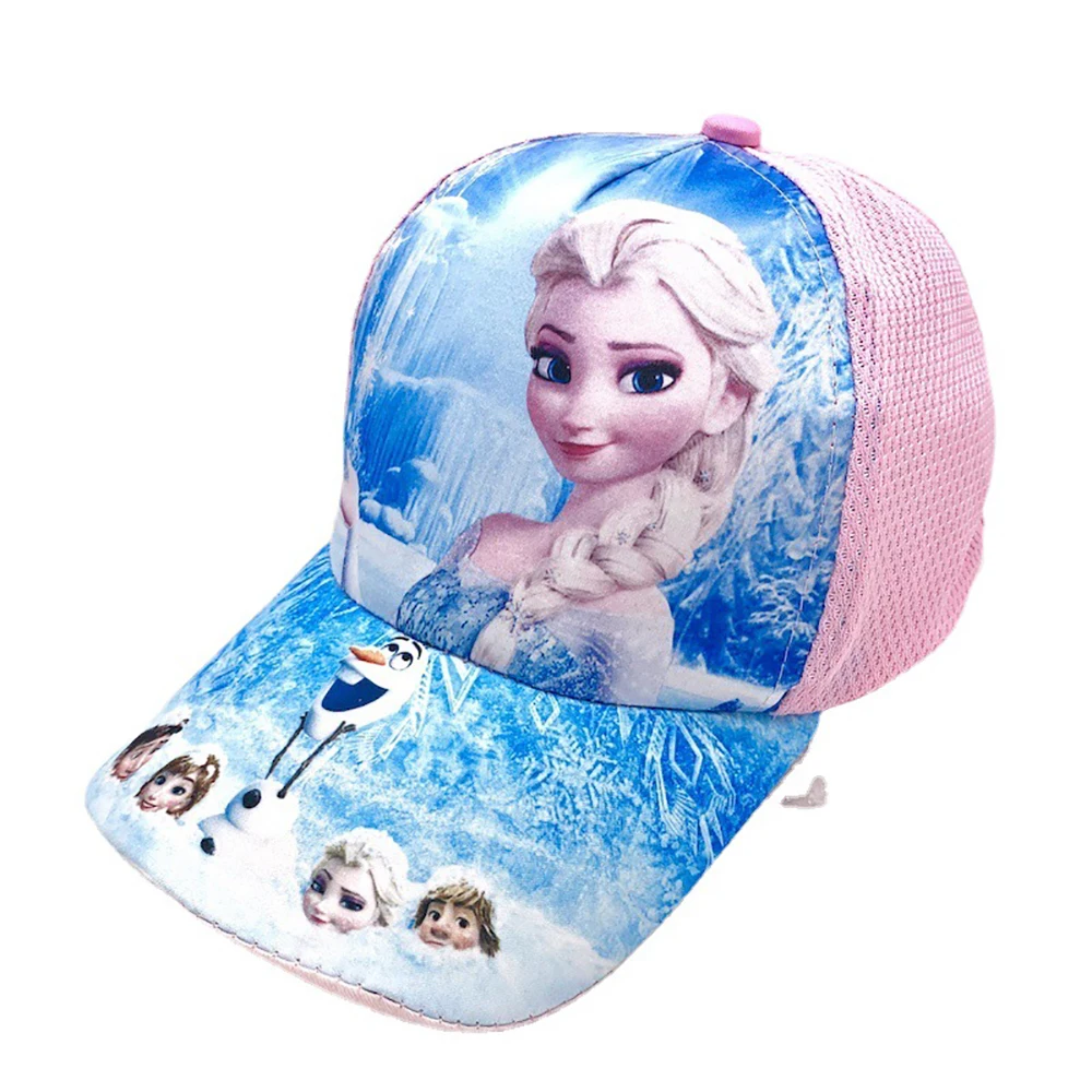 Disney-gorras de béisbol con dibujos animados para niñas, visera transpirable de malla, princesa Frozen, Elsa, 3 a 8 años