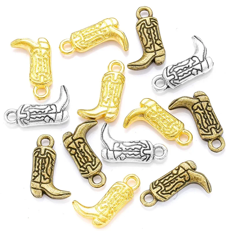 100Pcs 3 Color Metal Alloy  Charms Boots Shoes Pendants for Necklace Key buckle Jewelry Making DIY Handmade Craft 18*11mm