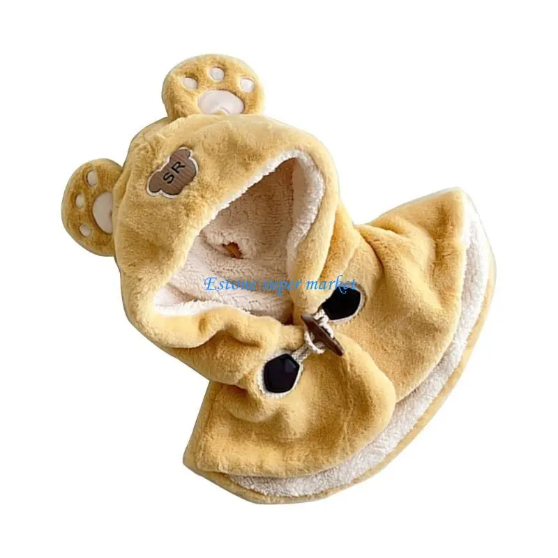 

090B Cartoon Bear Baby Plush Neck Warmer Hat Hood Shawl Scarf Windproof Cap Comfortable Infant Stuff for Winter