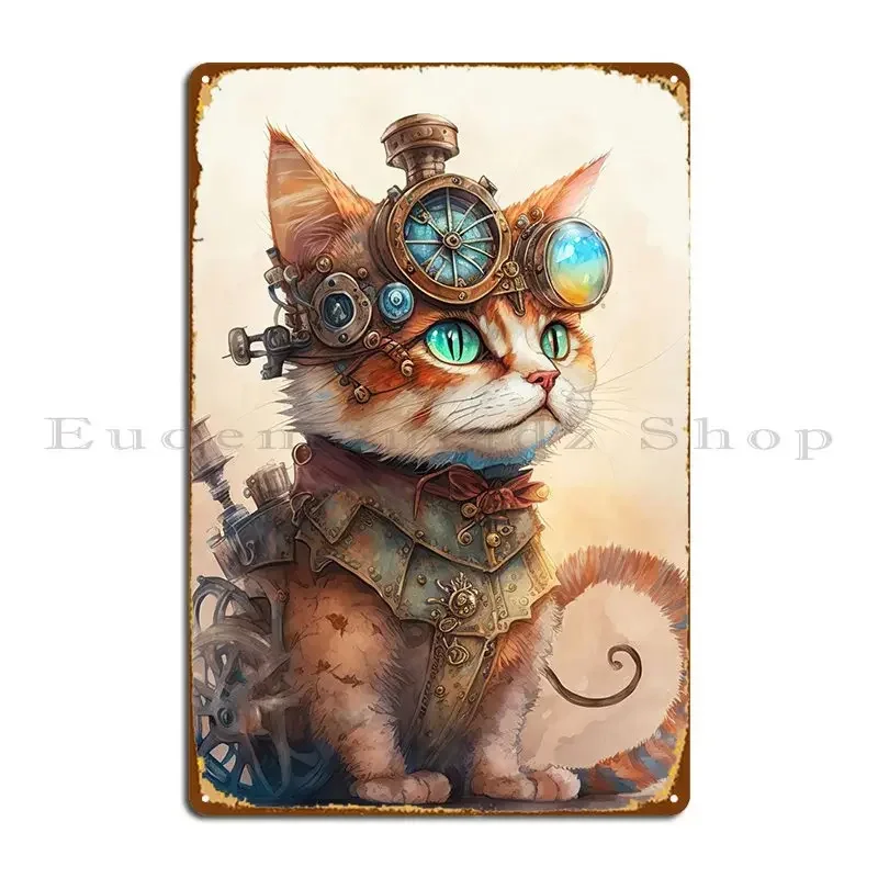 Steampunk Cat Metal Sign Club Customized Living Room Wall Decor Cinema Tin Sign Poster