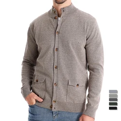 AIOPESON New Mens Knit Stand Mock Neck Cotton Cardigan Casual Social Autumn Button-up Sweater Jacket for Men