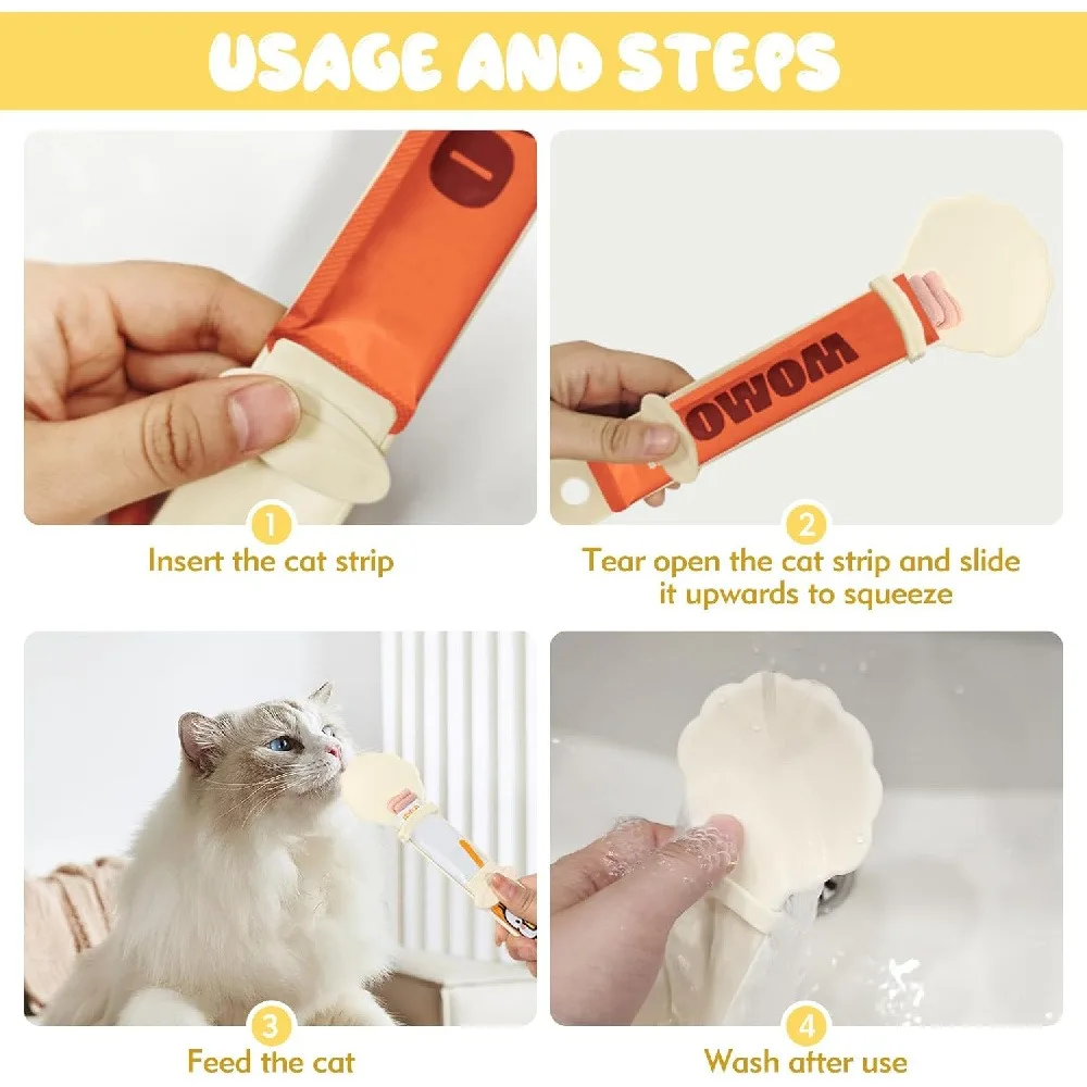 Cat Strip Feeding Spoon, Sliding Squeezer Cat Treat Dispenser for Pet Snacks, Food-Grade Material with Tail Hook Design for Convenient Feeding
