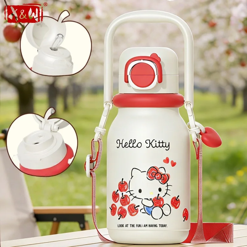 X&W Cartoon Insulated Cup HelloKitty Red Apple Series Thermal Mug Keep Hot＆Cold Water Cup Portable Outdoor Travel/Camp Drinkware