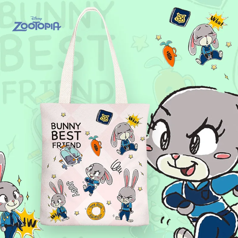 Disney Judy Hopps & Nick Wilde Canvas Bag Large Capacity Cartoon Student Shoulder Bag Portable Environmentally Friendly Shopping
