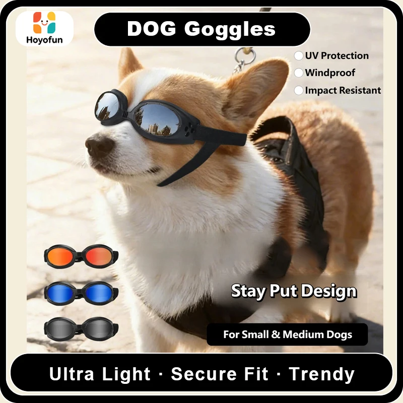 Dog Goggles Adjustable TPU Frame PC Lens UV Protection Windproof Impact Resistant Outdoor Riding Walking for Small Medium Dogs