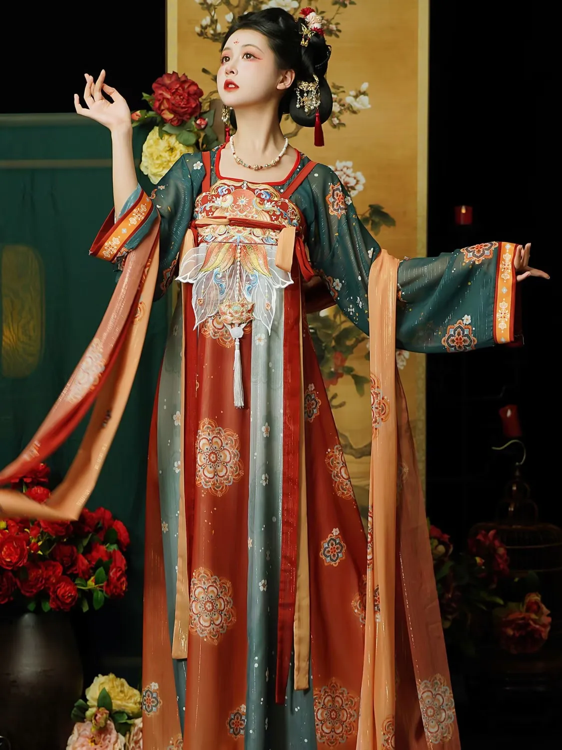 New original Hanfu [Glorious Scenery Long Song] Tang Tang collar chest-length sling Han elements exquisite vintage skirt suit