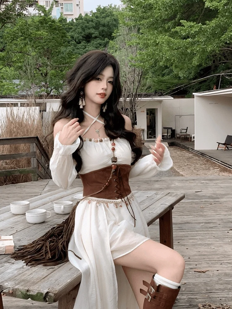 

SYJ ujia plus Size One oulder Casual Dr Sweet And Spicy Girl Vaion Asymmetrical Long A-Line Skirt Dr