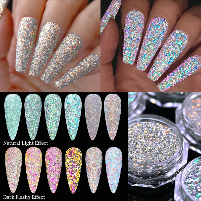 Reflective Glitter Powder Sparkle Silver  Glitter Pigment Dip Chrome Dust Sequins Nail Art Manicure UV Gel Decoration