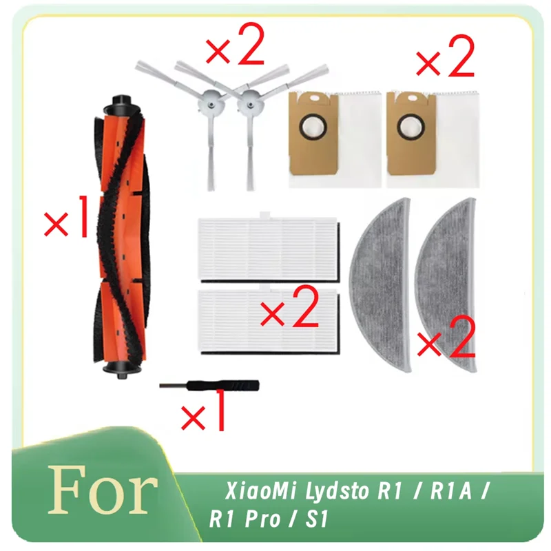 B07B-10 Piece Cleaning Kit For Xiaomi Lydsto R1 / R1A / R1 Pro / S1 Robot Vacuum: HEPA Filter, Side Brushes, Mop Pads, Dust Bag