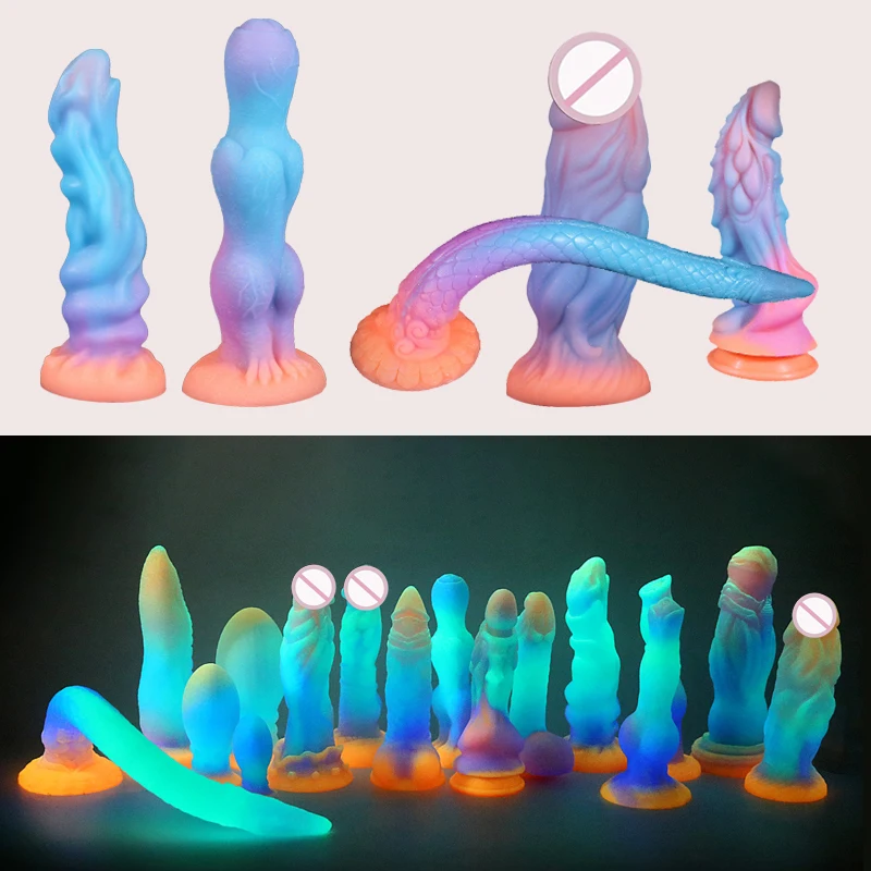 

Luminous Anal Toys Huge Dragon Dildos Glowing Monster Penis Colourful Butt Plug Soft Dildo With Suction Cup For Women Men