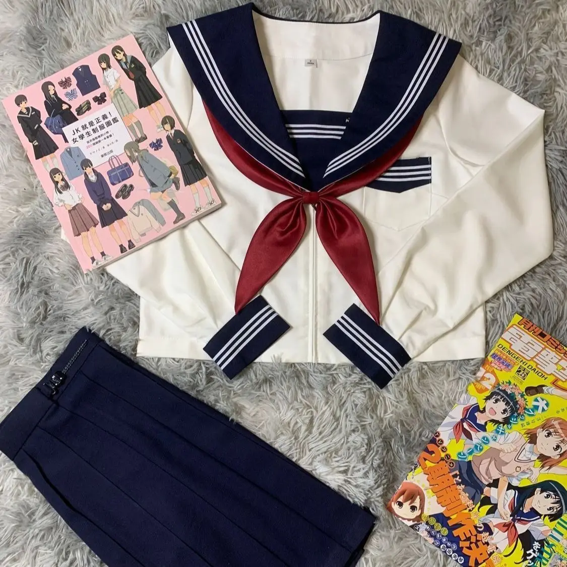 Japanisches Cyan JK Uniform-Set, klassisches weißes Schuloutfit, Sanben College-Stil, vielseitiger kurzer Rock für den täglichen Campus-Gebrauch