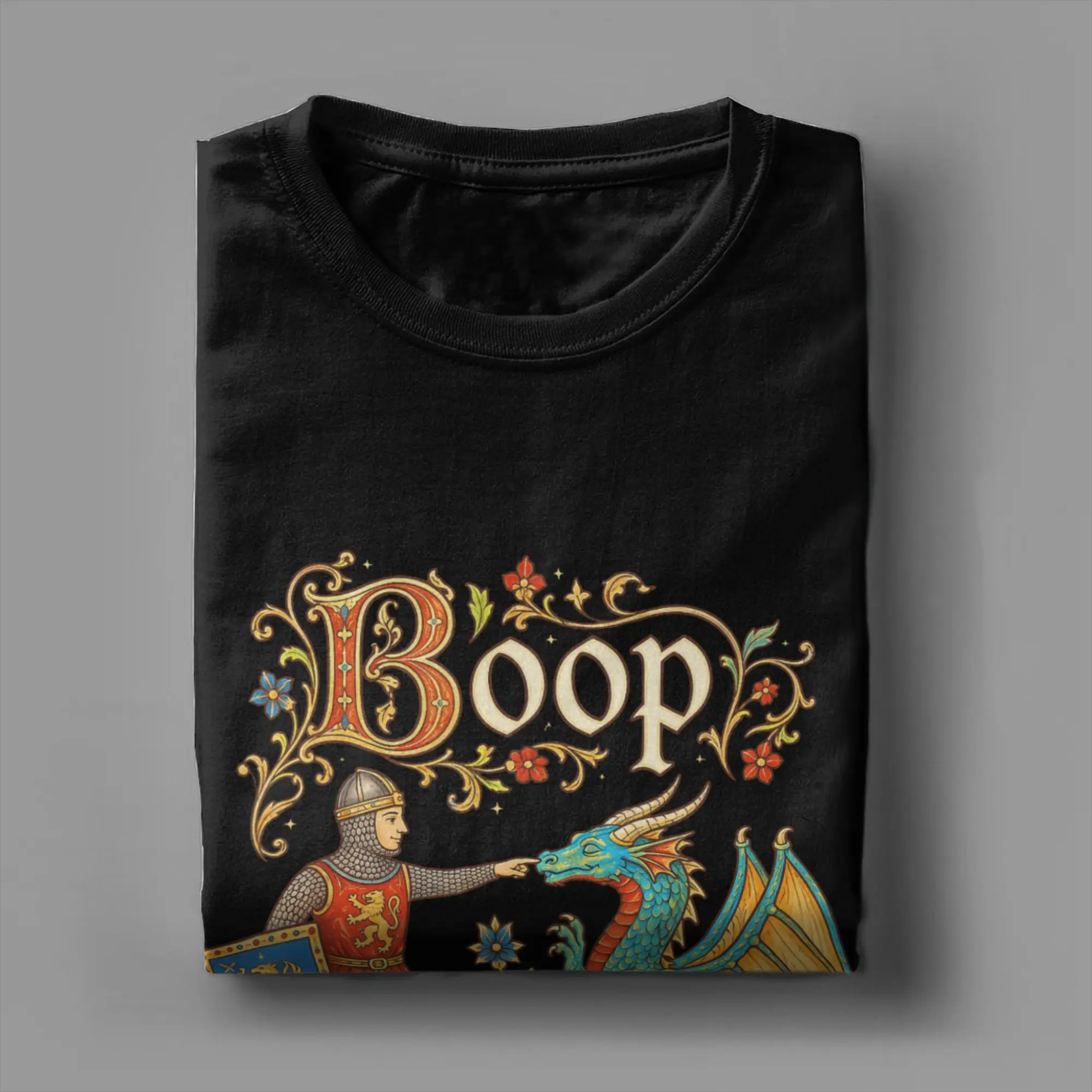 Le Boop Mittelalterlicher Ritter Drache T-Shirt für Männer Reine Baumwolle Vintage T-Shirts Rundhals T-Shirts Kurzarm Oberteile 4XL 5XL 6XL – Detail 4