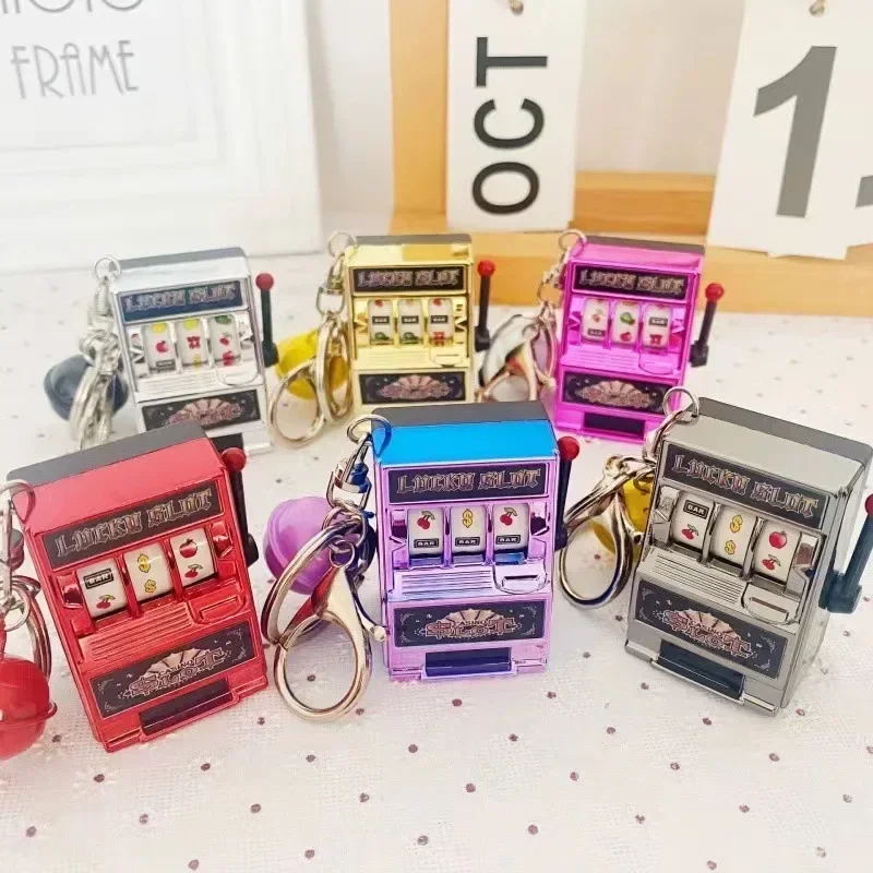 Creative Playable Mini Fruit Machine Digital Lottery Machine Rotary Machine Game Keychain Pendant Simulation Model for Car Key