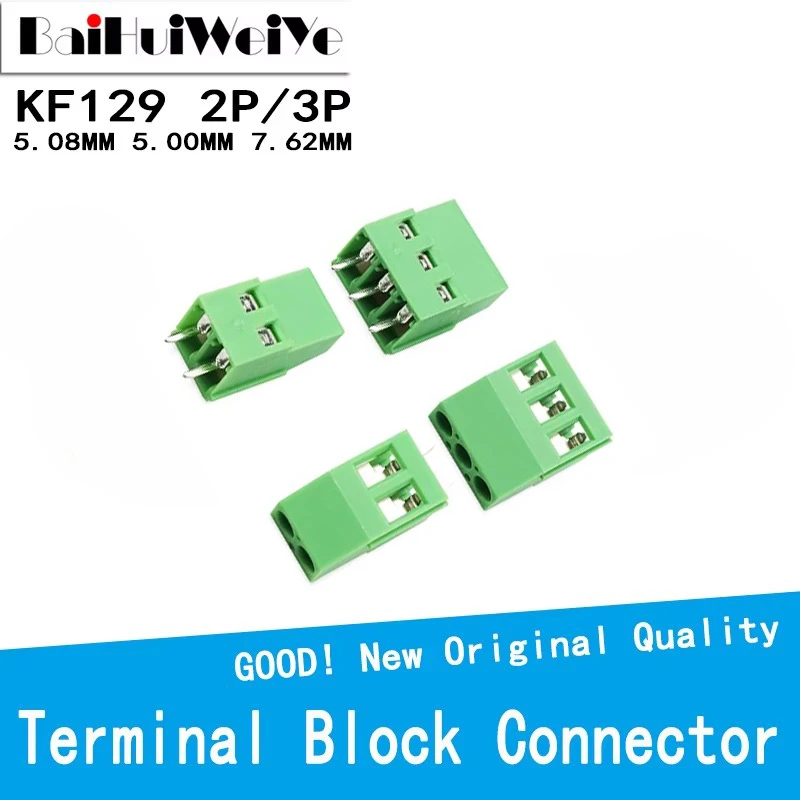 20PCS/LOT KF129-5.08 5.00 7.62MM Terminals 300V 25A Screw 2/3Pin Straight Pin PCB Screw Terminal Block Connector 24-12AWG