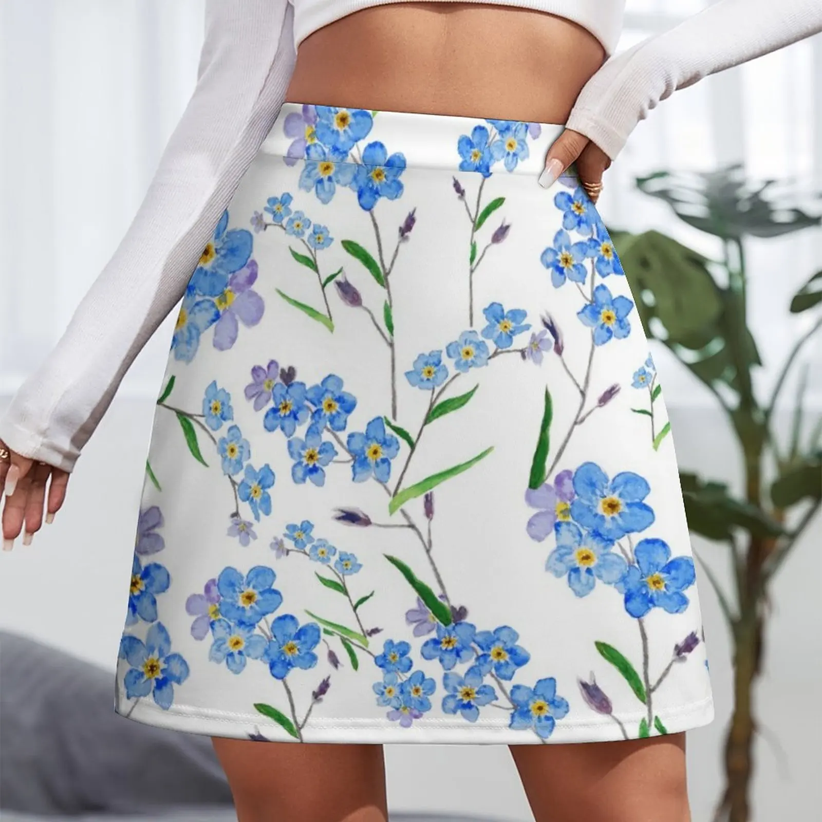 blue forget me not pattern watercolor Mini Skirt skirt set clothing women summer 2023 luxury women skirts