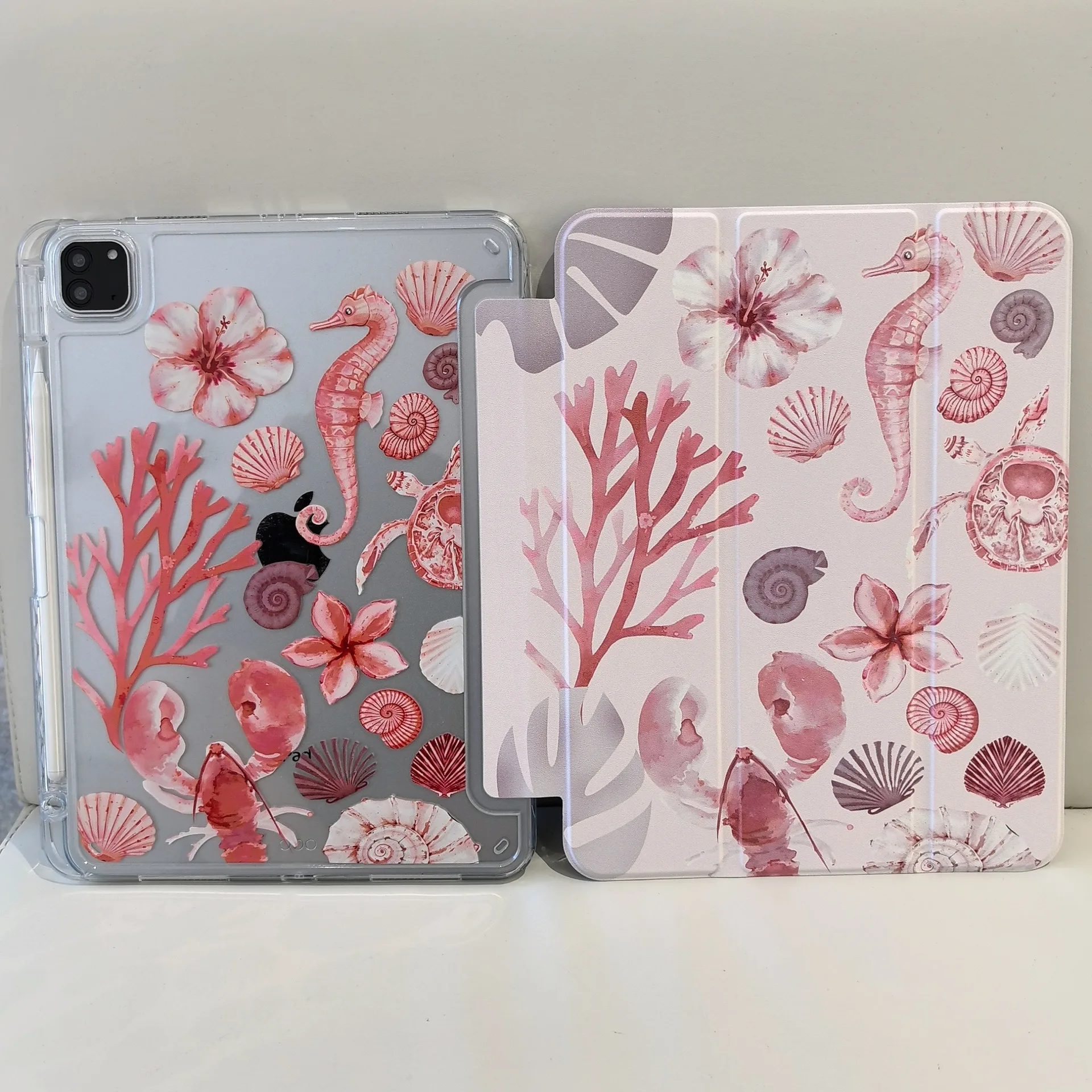 Pink Coral Pen Slot Tablet Case For iPad Mini 6 7 Pro 2025 2024 2022 2021 2020 2019 2018 2017 11 10th Air 2 3 4 5 6 7 Cover