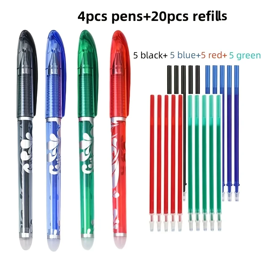 24-Pack Colored Erasable Pens Set, 0.5Mm Fine Point, Built-In Eraser, Colored Gel Pens, Ideal for Note-Taking And Writing