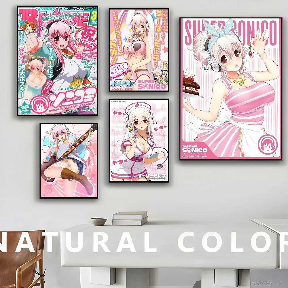 Super Sonico Manga Classic Classic Vintage Posters Decoracion Painting Wall Art White Kraft Paper Kawaii Room Decor