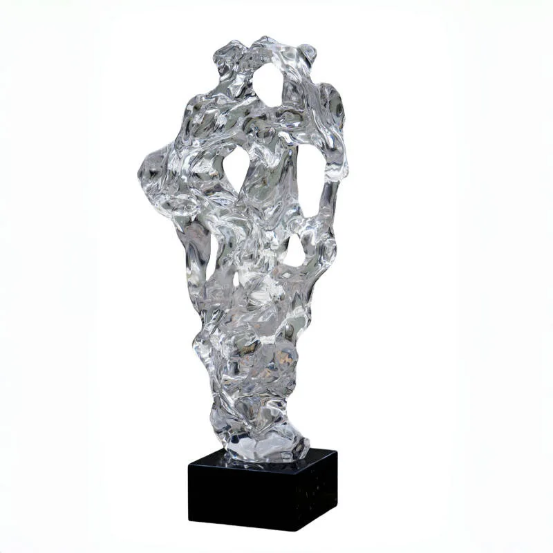 New Chinese transparent resin Taihu stone large floor ornament hotel clubhouse lobby sculpture artwork soft decoration
