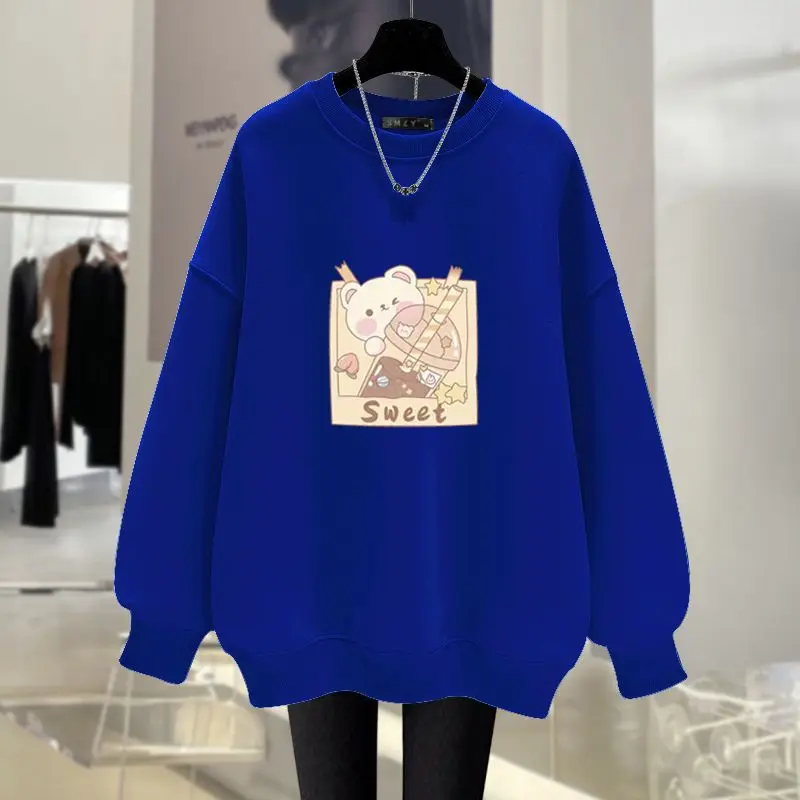 Women Clothing Fashion Loose Casual Pure Cotton Hoodies Autumn Y2k Chic O-neck Pullovers Vintage Cartoon Printed Sweatshirt