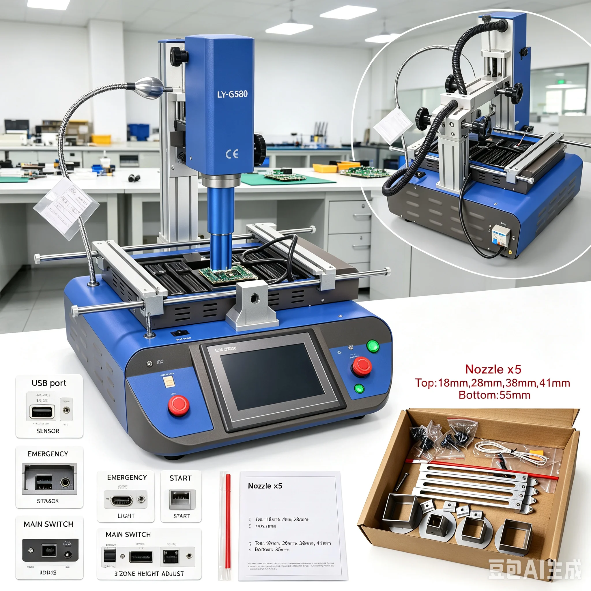 Soldering Station LY G580 Semi-automatic 3 Zones Hot Air BGA Rework Station for Laptops/Game Consoles Chip Repairing 220V 4800W
