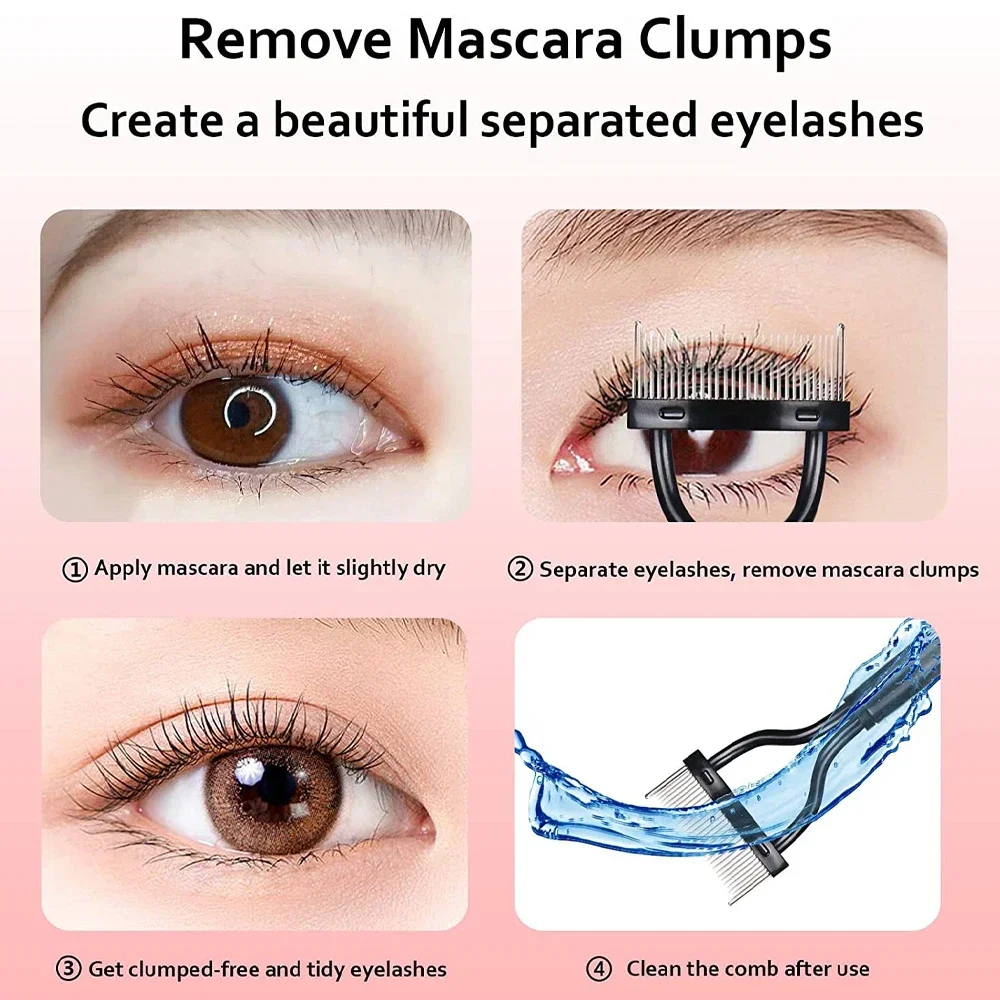 Separator do rzęs 2 w 1, składany, z metalowymi ząbkami, prosty zalotka do rzęs, szczoteczka do rzęs, grzebyk, narzędzie do podkręcania rzęs pod tuszem, kosmetyczne narzędzia do makijażu.
