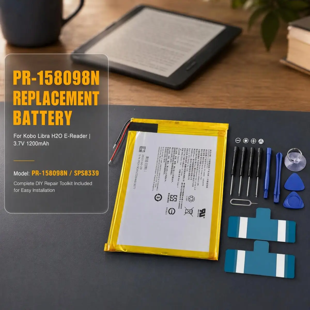 PR-158098N SPS8339 3.7V 1200mAh EVE Li-Polymer Rechargeable Replacement Battery for Kobo Libra H2O E-Reader