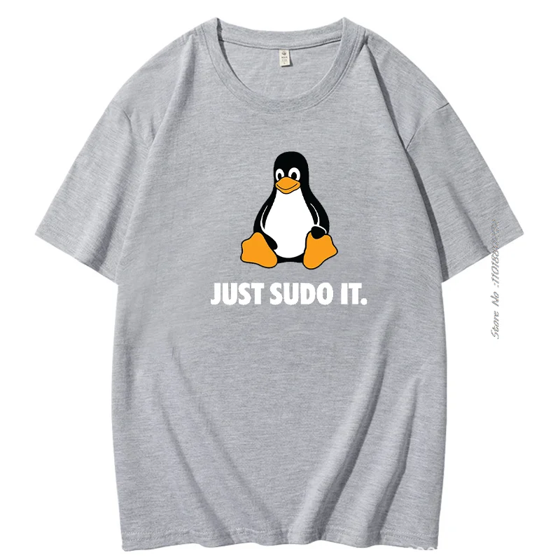 تي شيرت Just Sudo It مضحك للرجال نظام تشغيل Linux ملابس البطريق نمط بلايز تي شيرتات قصيرة الأكمام ملابس رجالي #5