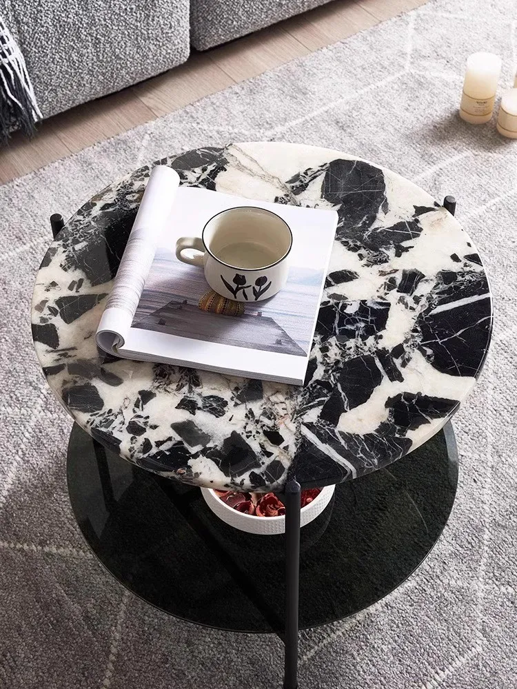 Light luxury natural marble edge sofa small coffee table modern simple Bulgari black luxury stone designer small round table