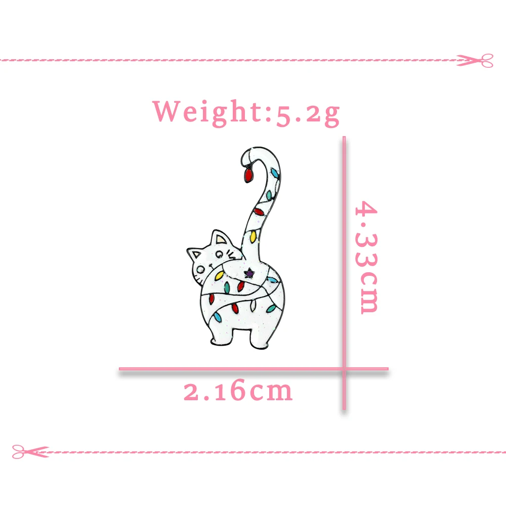 Funny White Cat Lapel Pin Cartoon Animal Kitten Wrapped with Lamp Brooch Cute Shiny Enamel Badge Bag Cloth Jewelry Gift For Kids