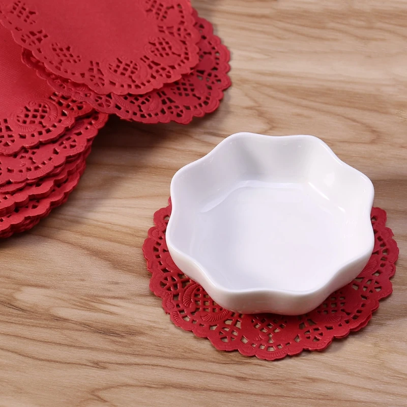 3.5 ''สีดอกไม้ลูกไม้รอบกระดาษ Doilies Placemat CRAFT Doyleys งานแต่งงานวันเกิดตกแต่งบนโต๊ะอาหาร 100 PCS