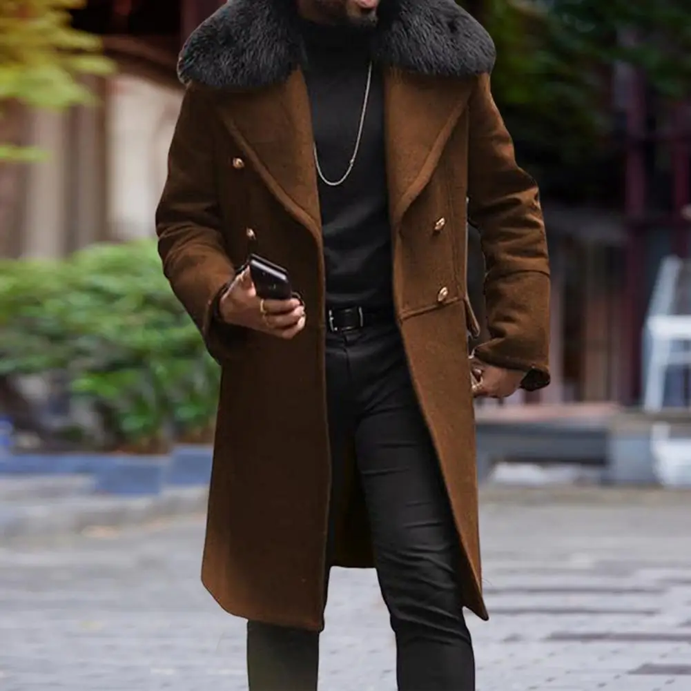 

Men Jacket Temperament Men Trench Coat British Style Keep Warm Popular Thick Turn-down Collar Woolen Jacket