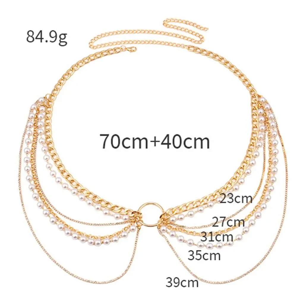 Лаконичная поясная цепочка со стразами, винтажный готический пояс с жемчугом, универсальная цепочка для тела в корейском стиле, цепочка на живот