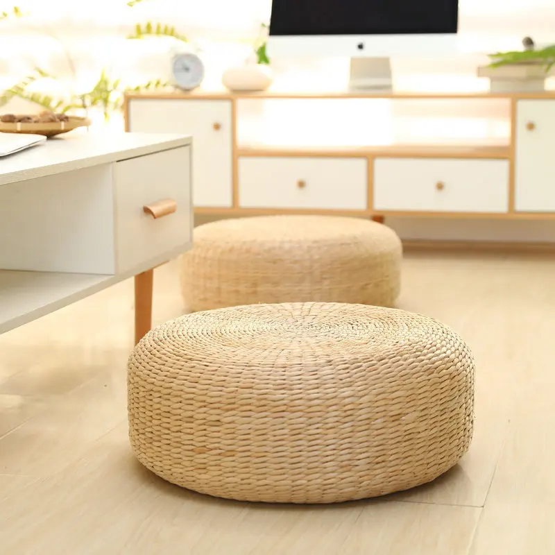 Japanese Style Round Tatami Cushion Yoga Meditation Floor Cushions Handmade Pillow Floor Natural Straw Cushion Decor Mat Sit