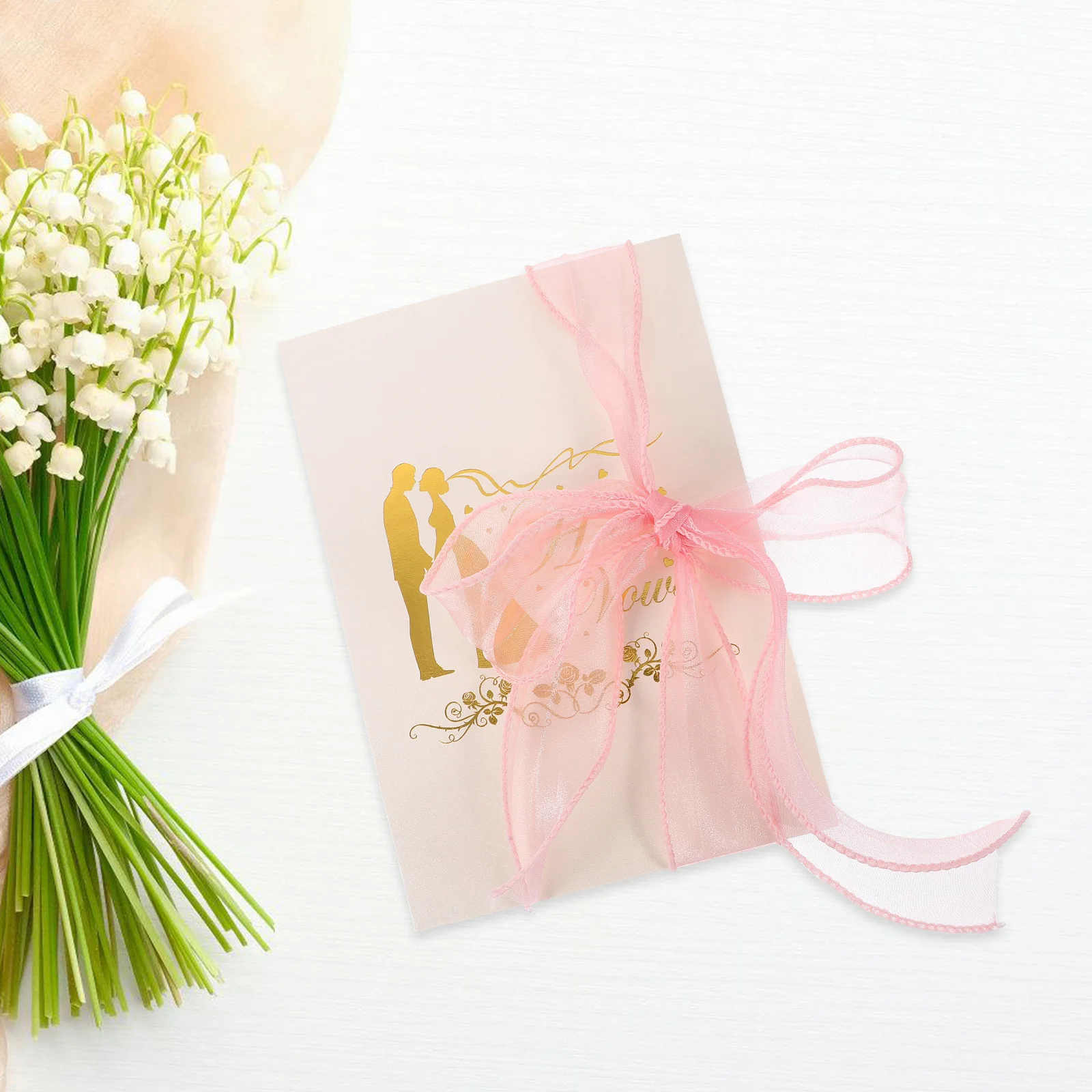 

2Pcs Wedding Vow Cards Delicate Ribbon Design Smooth Texture Wedding Party Speech Book Romantic Banquet Vow Brochures