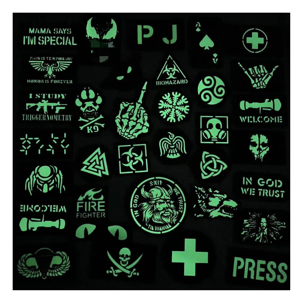 Luminous Patch Cat Eyes First Aid Biochemical Viking Military Action Armband Tactical Sniper Badge Luminous Patch Embroidery DIY