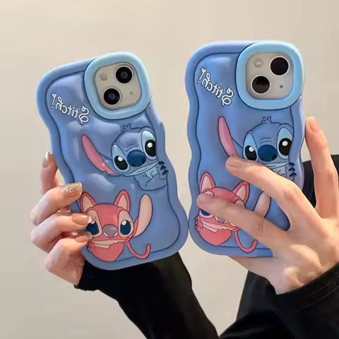 For Samsung Galaxy S24 Ultra S23 Plus S22 S21 S20 FE A53 A14 A54 A04E 3D Couple Stitch Cartoon Silicon Wave Side Soft Phone Case