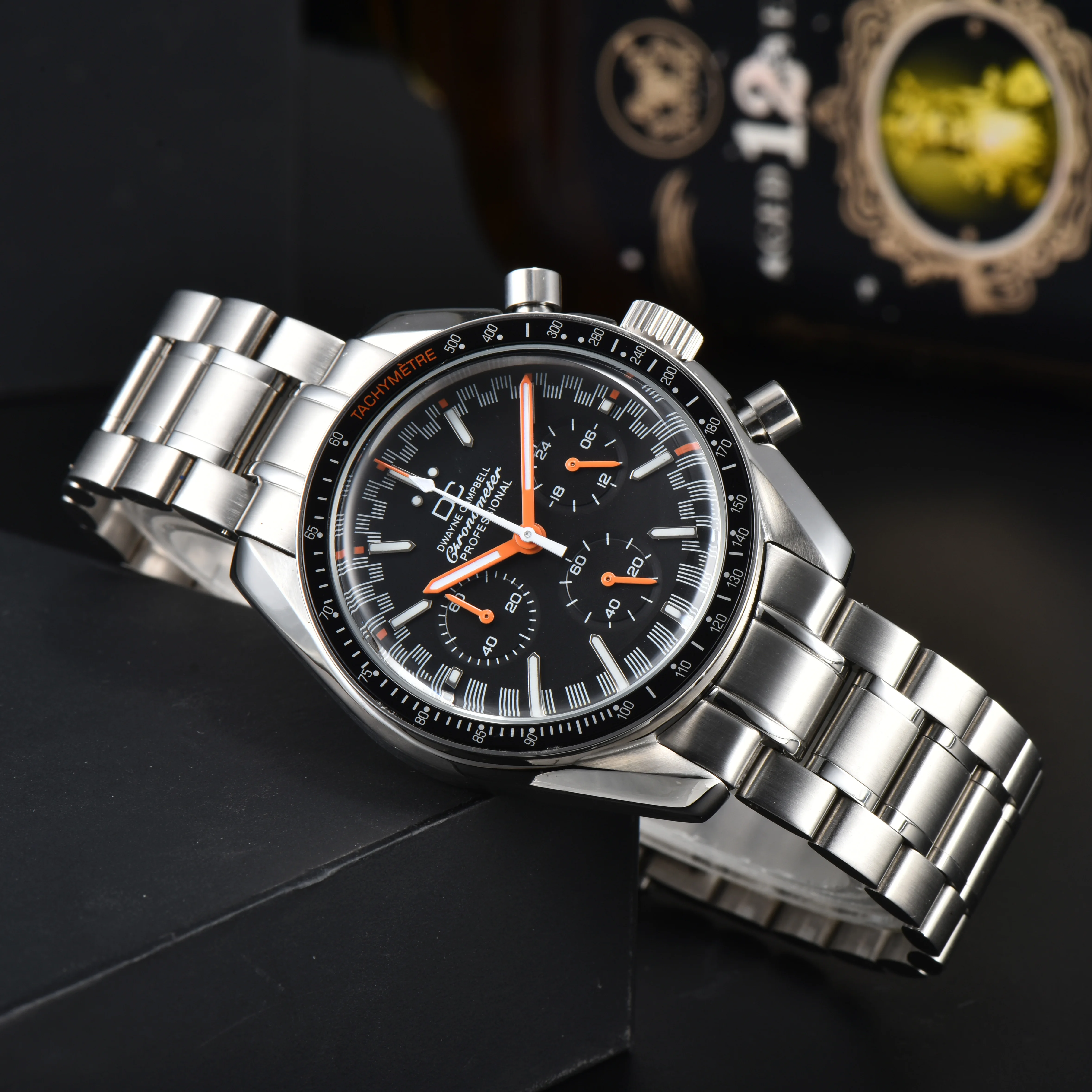 DWAYNE CAMPBELL Mineral Crystal Glass Men's Chronograph Watch 42mm 316L Stainless Steel 50M Waterproof VK63 Movement Business Sp