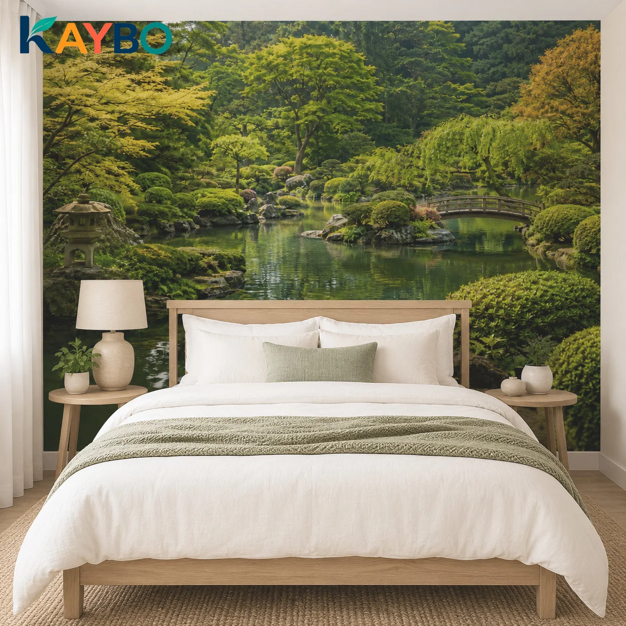Custom Japanese Garden Landscape Wallpaper Mural Green Pond Bridge Nature Wall Decor Living Room Non Self Adhesive Requires Glue