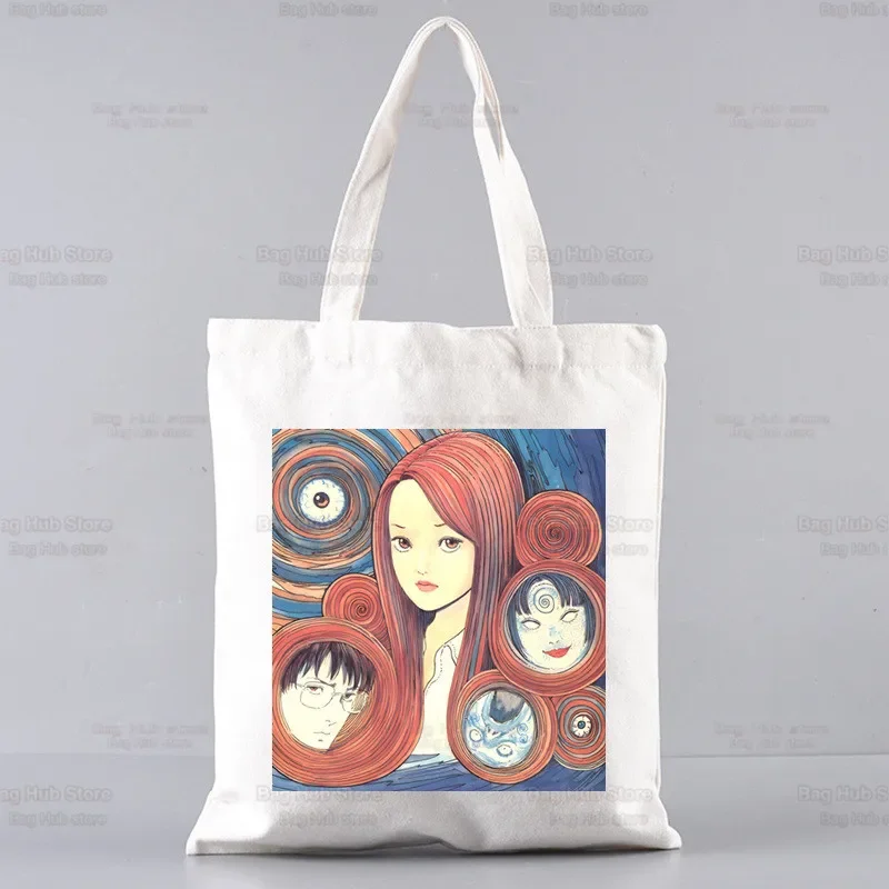 Junji Ito Japanese Manga Graphic Canvas Horror Anime Shoulder Bag Female Harajuku Funny Eco Cartoon Tomie Terror Shopper Bag