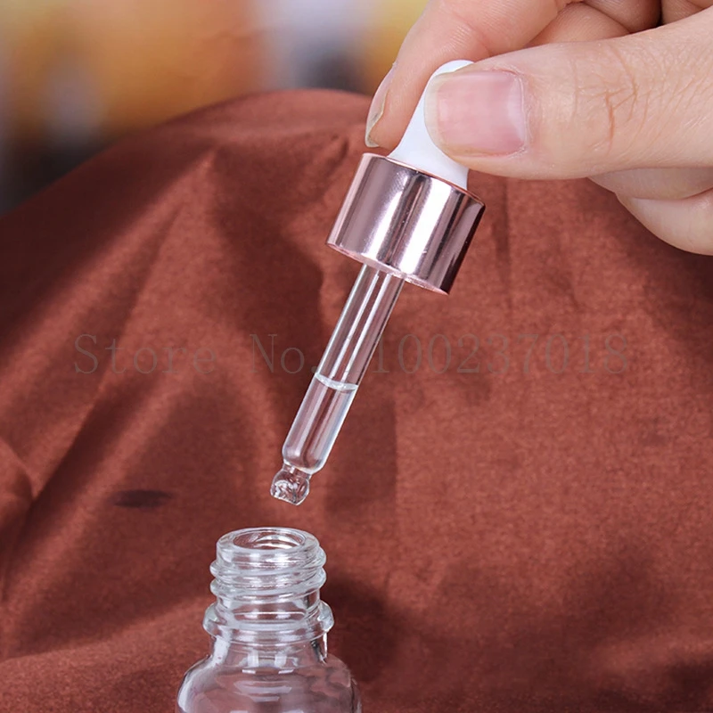 12pcs/lot  Rose Gold Cap Transparent Glass Pipette Bottles for Perfume Essence Essential Oil Reagent Cosmetic Drip Bottle