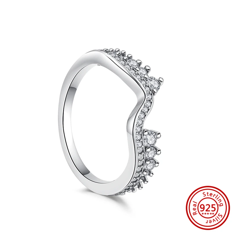 Anillo de plata de ley 100% 925 con forma de corazón radiante, joyería fina de lujo con diseño de onda asimétrica brillante, espoleta pulida, gran