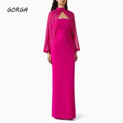 GORGA Simple Fuchsia Strapless Mermaid 2024 Slim Crepe Chiffon Long Sleeves Ocassion Gown Floor-Length Formal Evening Dress