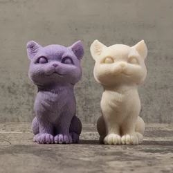 Cute 3D Smiling Cat Silicone Candle Mold Standing Cat Aromatherapy Gypsum Resin Mould DIY Soap Chocolate Cake Baking Tools