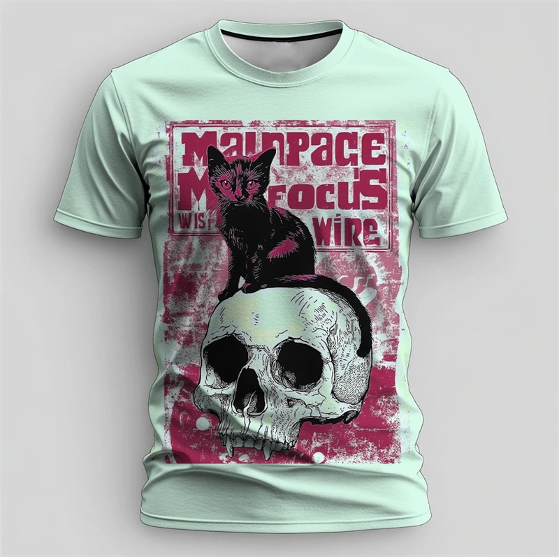 

Fashion Cat Skull Graphic T Shirts For Men Summer Trendy Streetwear Hip Hop 3D Printed T-shirts Cool Oversized Crew Neck Tees